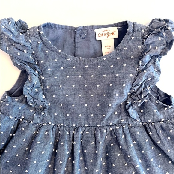 Cat & Jack Denim Blue Ruffle Sleeve Peplum Top w/ White Dots Baby Girl 6-9months - Picture 3 of 5